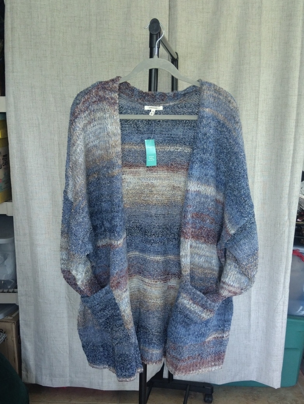 Cozy Open-Front Blue Multi-Stripe Women's Cardigan Sweater 3XL Maurices